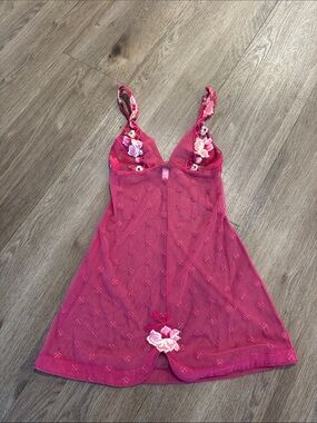 La Perla Fuchsia Floral Embroidered Mesh Chemise